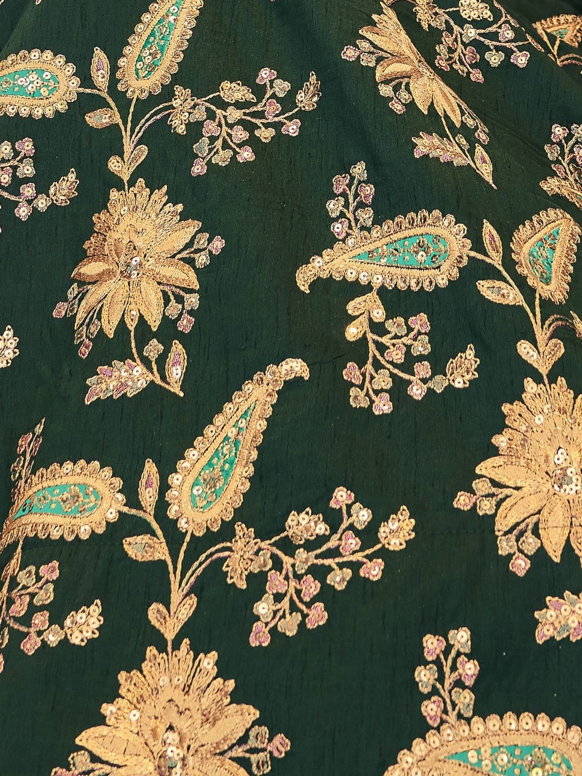 Odette Green And Gold Art Silk Embroidered Semi Stitched Lehenga With Blouse For Women