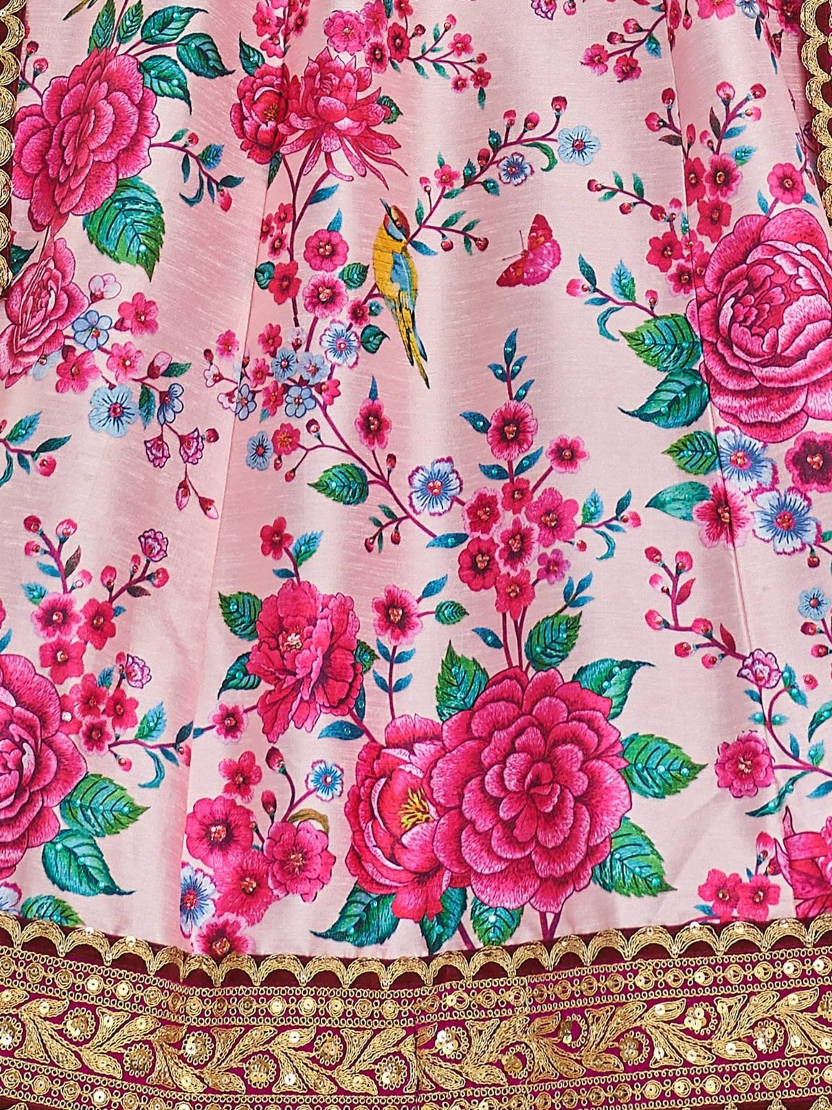 Odette Light Pink Art Silk Printed Semi Stitched Lehenga With Unstitched Blouse For Women