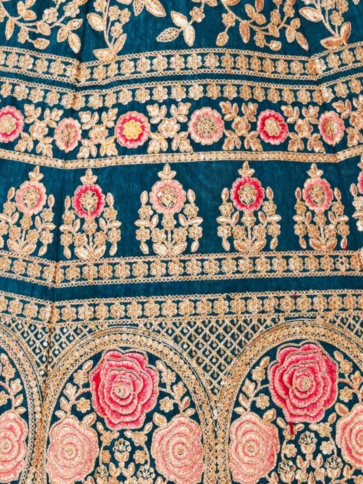 Odette Teal Silk Blend Embroidered Semi Stitched Lehenga With Unstitched Blouse For Women