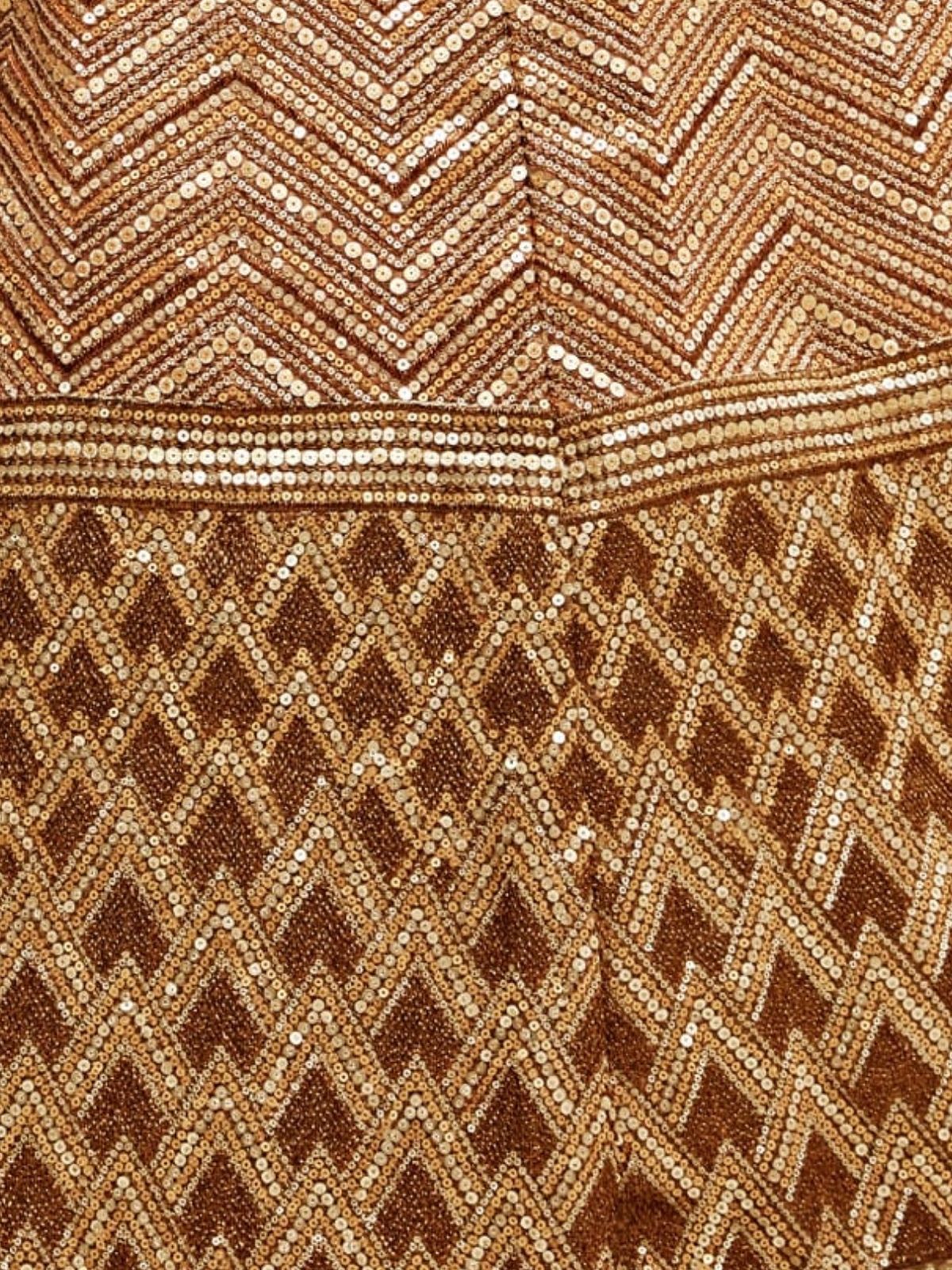 Odette Brown Silk Blend Embroidered Semi Stitched Lehenga With Unstitched Blouse For Women