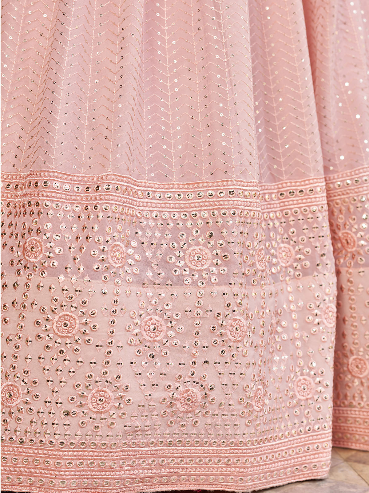 Odette Light Pink Art Silk Embellished Semi Stitched Lehenga With Unstitched Blouse For Women