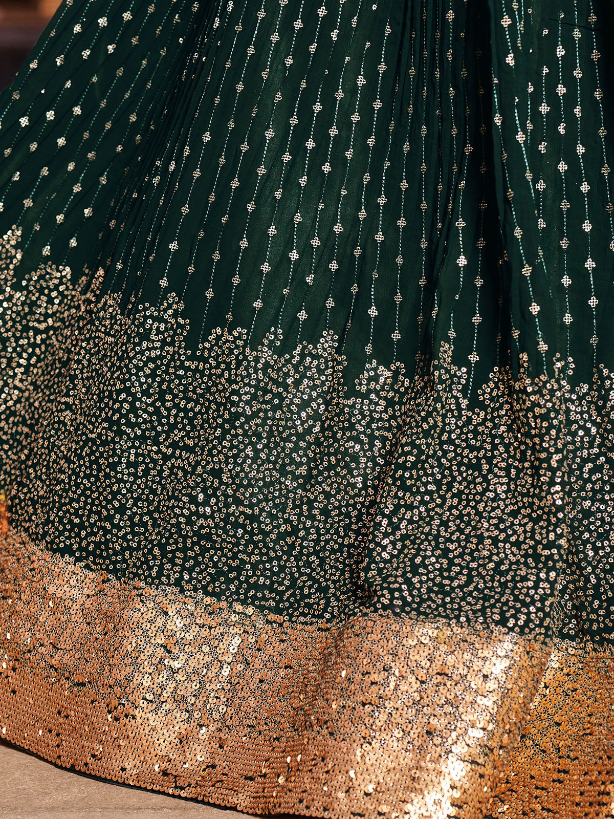 Odette Green Georgette Embellished Semi Stitched Lehenga With Unstitched Blouse For Women