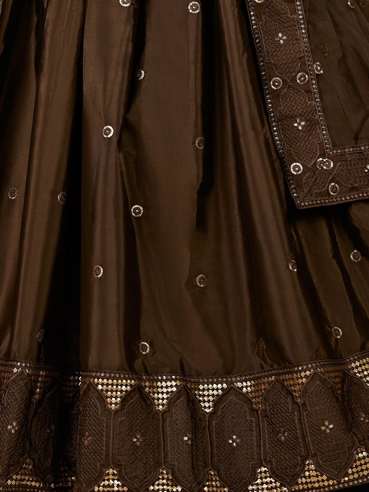 Odette Women Designer Olive Green Silk Blend Semi Stitched Lehenga With Unstitched Blouse