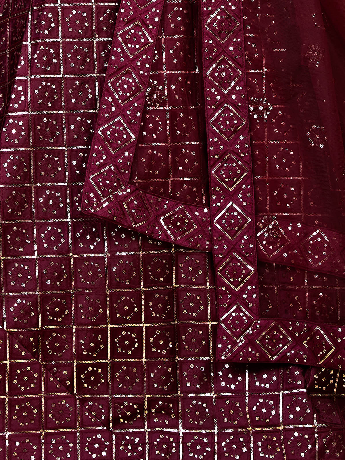 Odette Women Maroon Designer Semi Stitched Lehenga With Unstitched Blouse