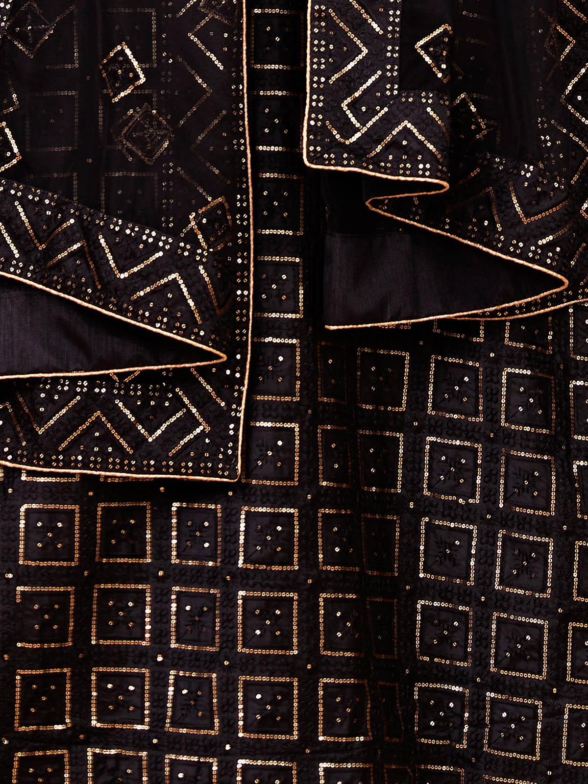 Odette Women Fashionable Black Embroidered Semi Stitched Lehenga With Unstitched Blouse