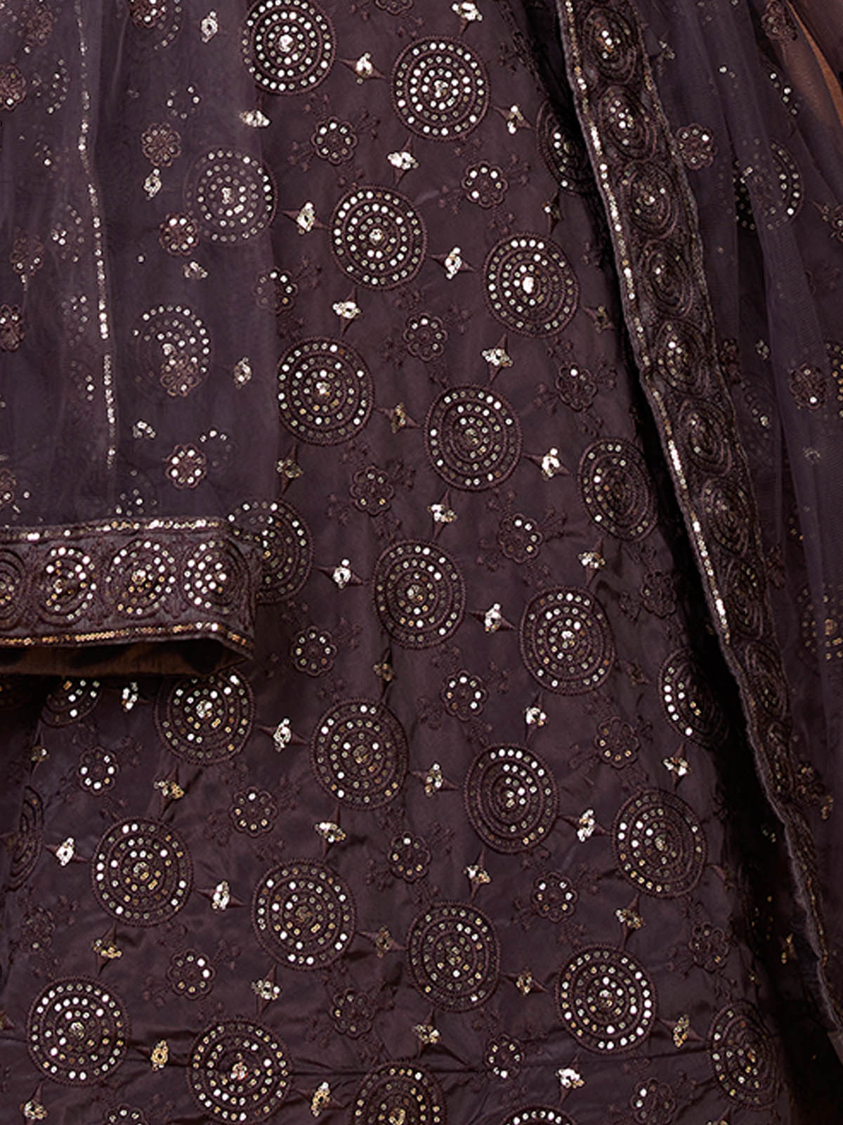 Odette Women Designer Brown Embroidered Semi Stitched Lehenga With Unstitched Blouse