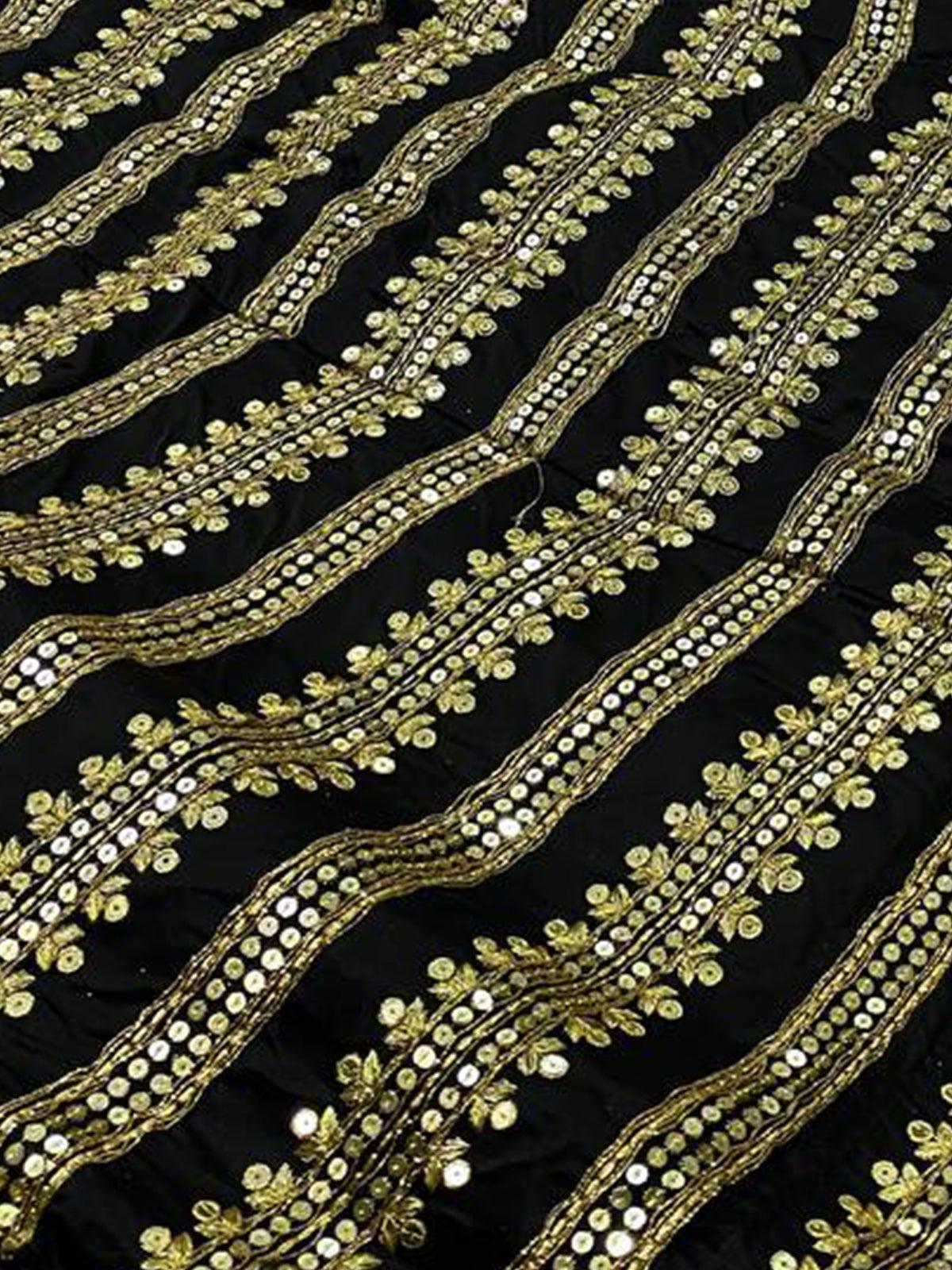 Odette Women Black Sequence Semi Stitched Lehenga With Unstitched Blouse