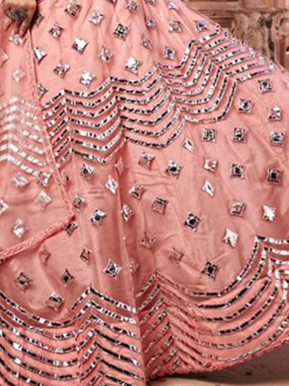 Odette Women Peach Semi Stitched Lehenga With Blouse