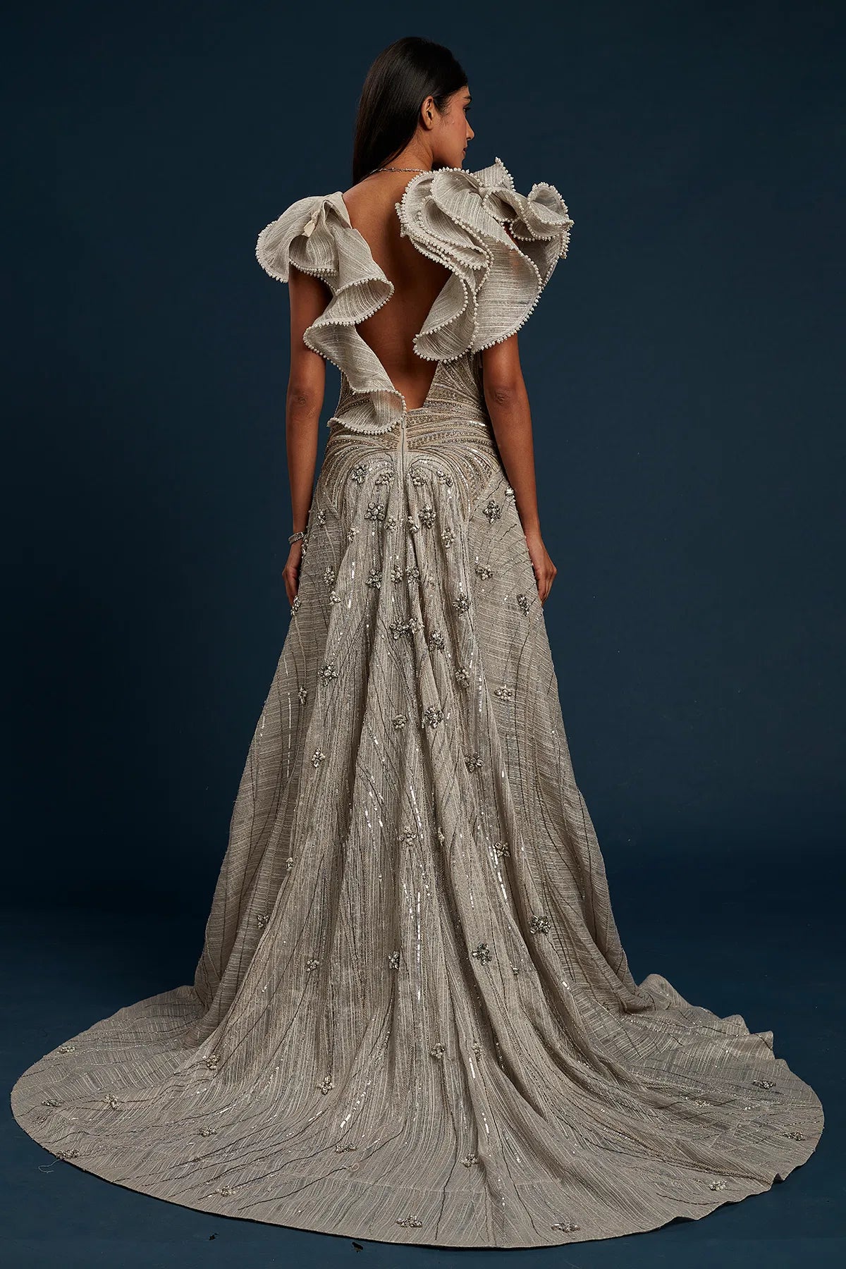 rey Raw Silk Cocktail Gown with Sequins Work and Sweet Heart Neck-GG1161