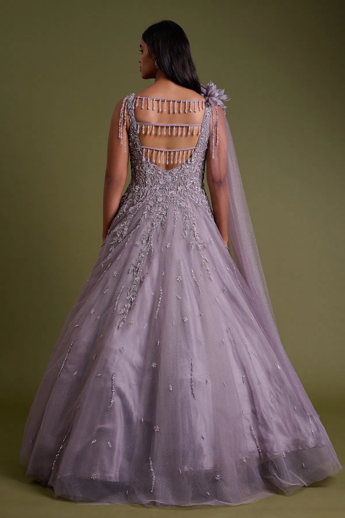 Lavender Net Evening Gown with Sequins Embroidery-GG1755