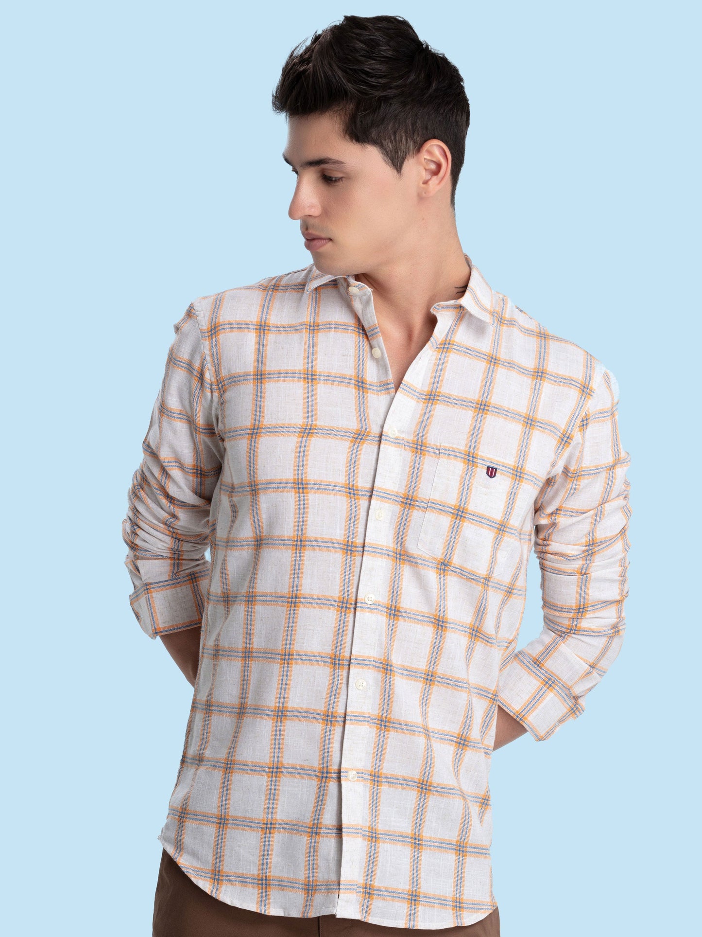 Orange Checked Casual Shirt