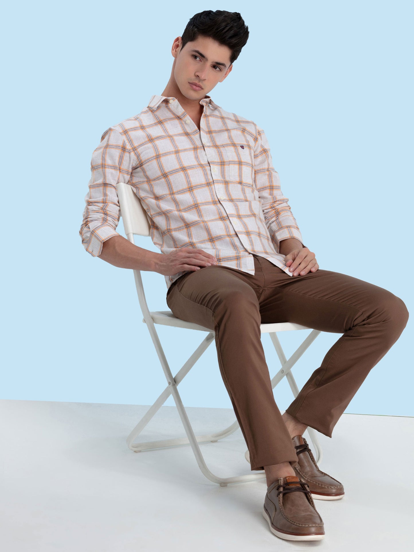 Orange Checked Casual Shirt