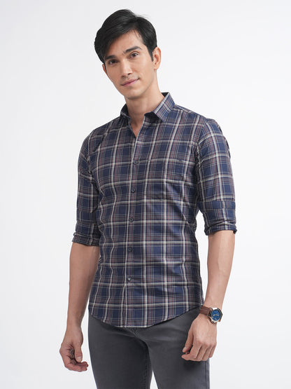 Navy Twill Checked Shirt