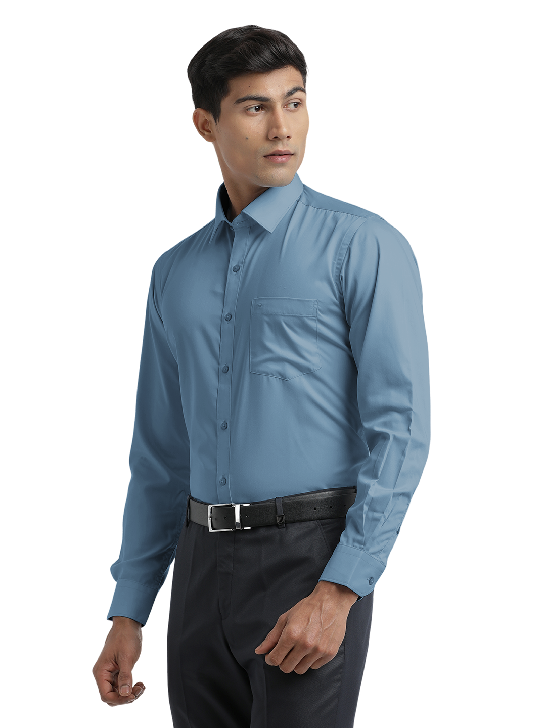 Steel Blue Twill Wrinkle Free Solid Shirt