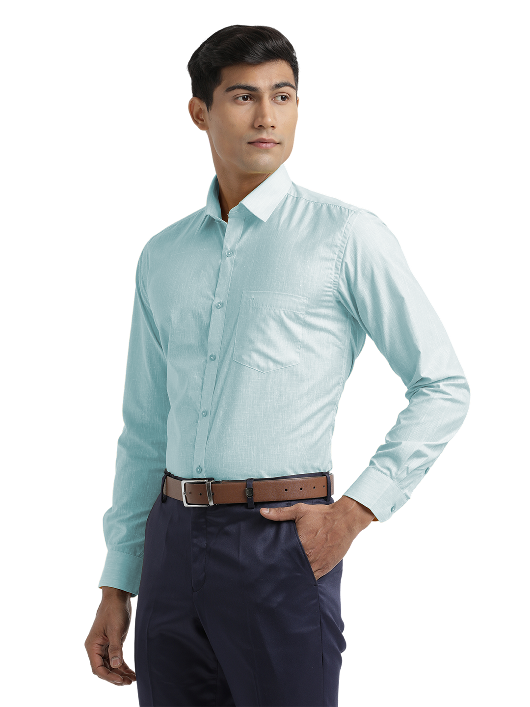 Sky Blue Poly Cotton Solid Shirt