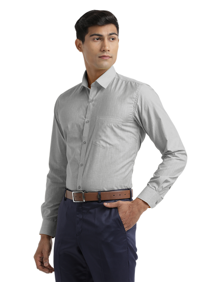 Grey Poly Cotton Solid Shirt