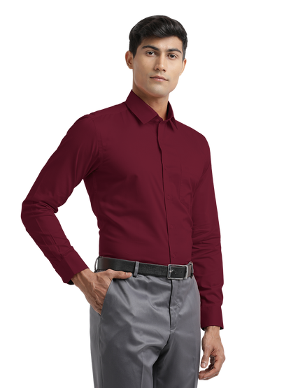 Burgundy Micro Oxford Solid Shirt