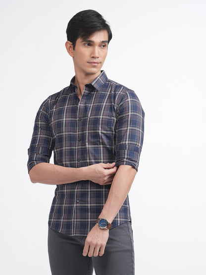 Navy Twill Checked Shirt