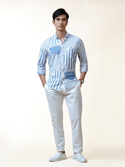 Blue Geometric Line Printed Shirt
