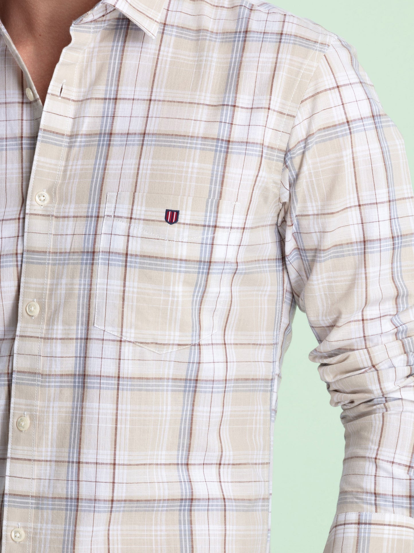 Beige Checked Casual Shirt