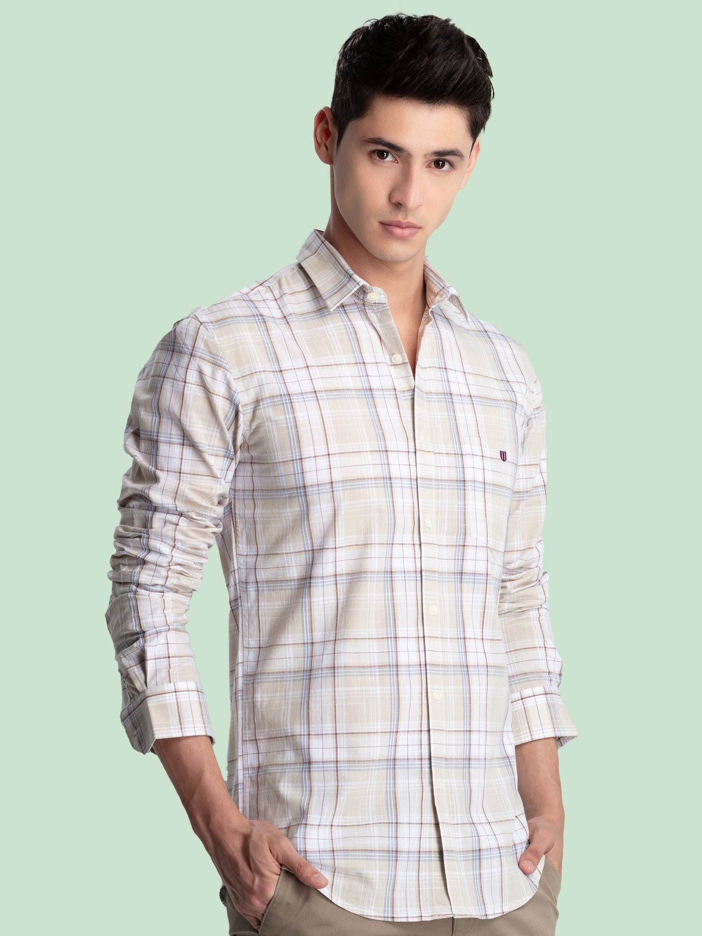 Beige Checked Casual Shirt