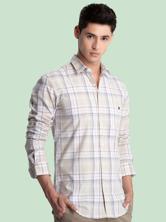 Beige Checked Casual Shirt