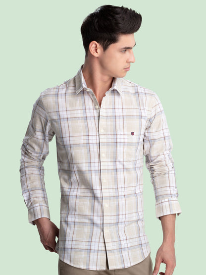 Beige Checked Casual Shirt