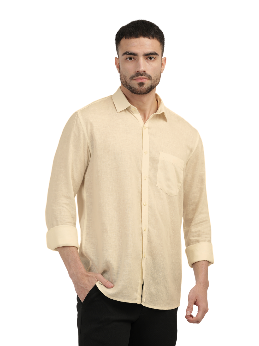 Sand Linen Blend Solid Shirt
