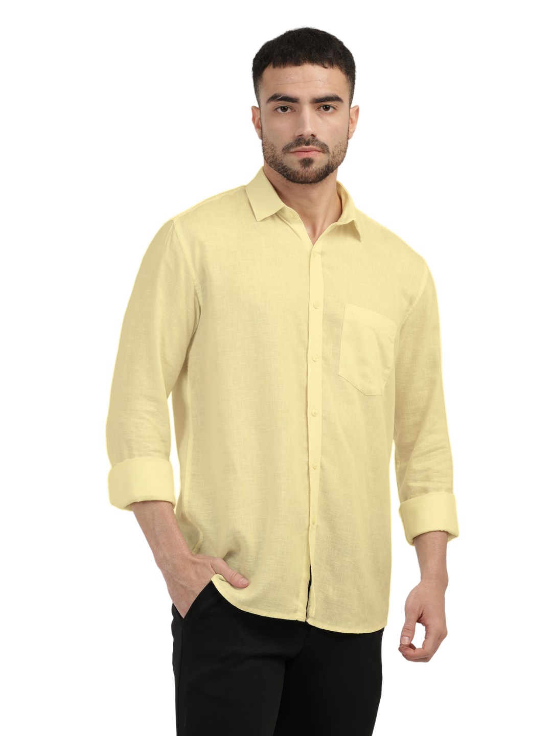 Butter Yellow Linen Blend Solid Shirt