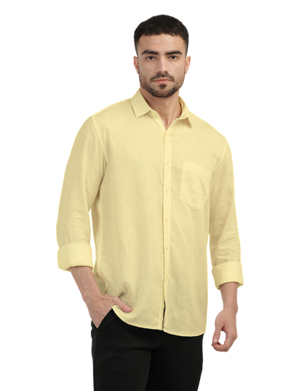 Butter Yellow Linen Blend Solid Shirt
