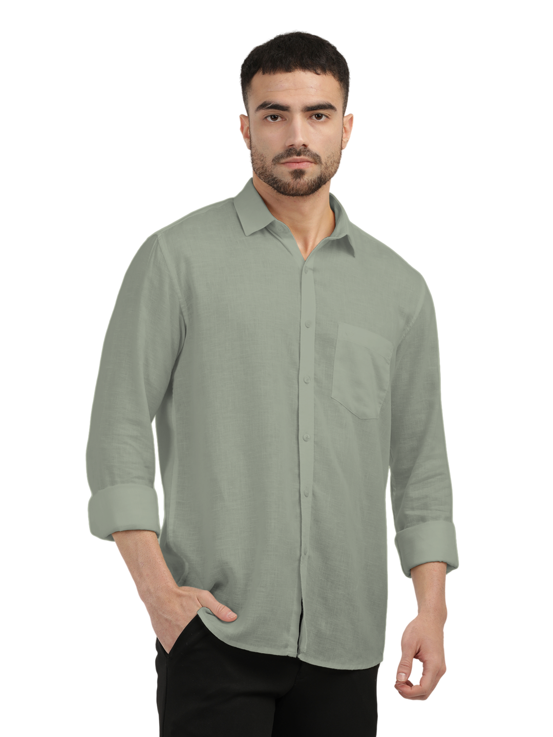 Sage Linen Blend Solid Shirt