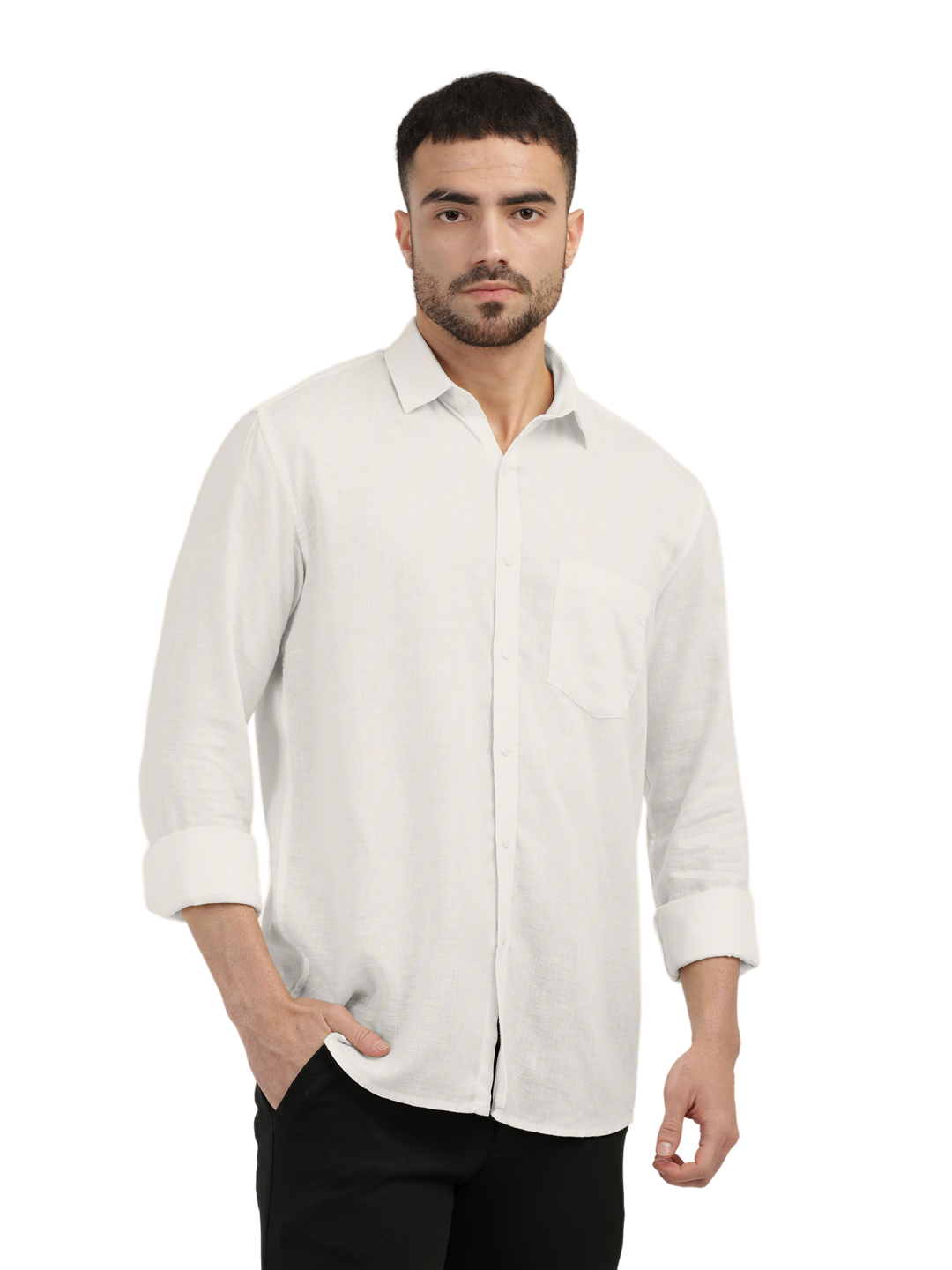 White Linen Blend Solid Shirt