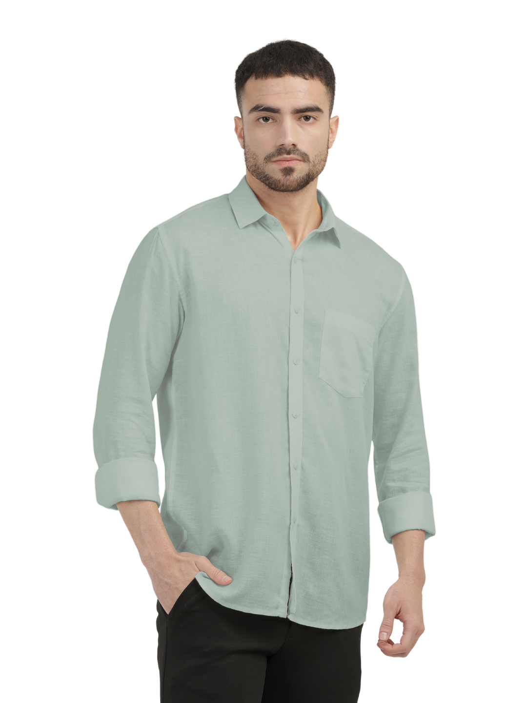 Apple Green Linen Blend Solid Shirt
