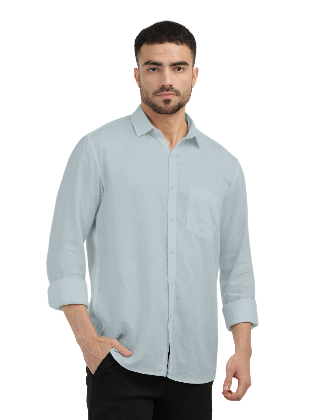Mist Blue Linen Blend Solid Shirt