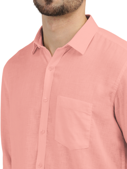 Coral Linen Blend Solid Shirt