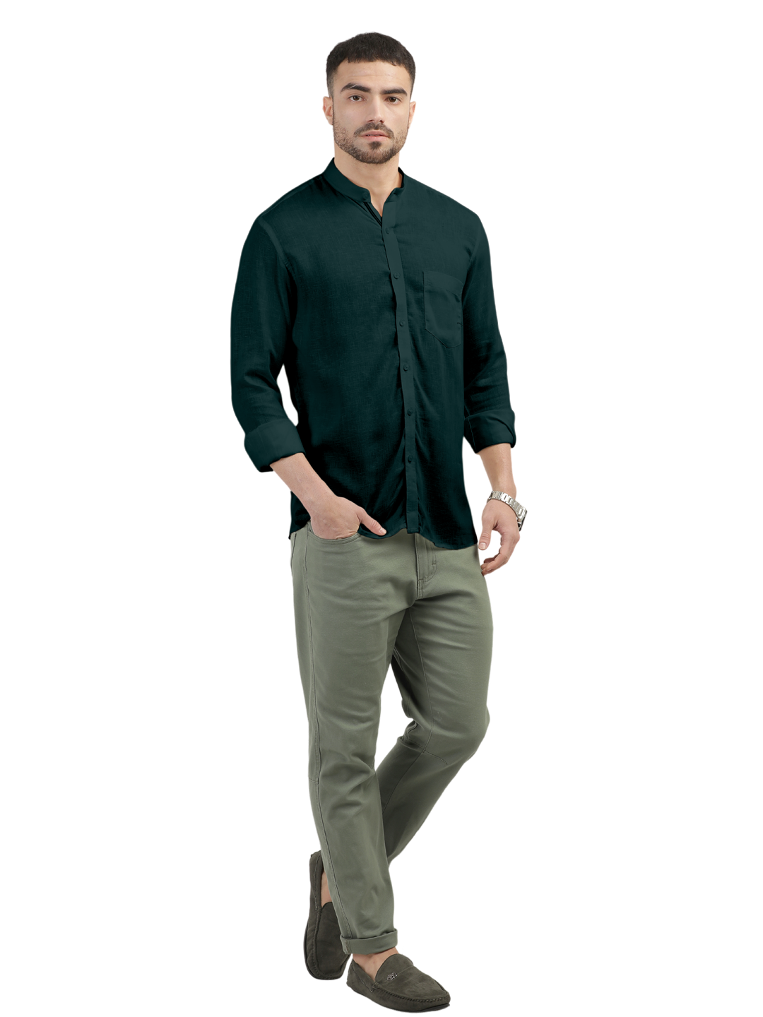 Dark Teal Solid Casual Shirt