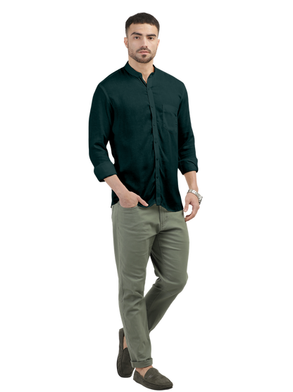 Dark Teal Solid Casual Shirt