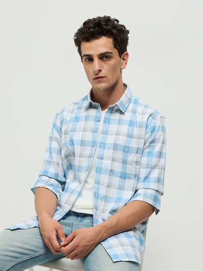 Blue Checked Semi Casual Shirt