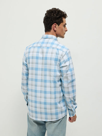 Blue Checked Semi Casual Shirt