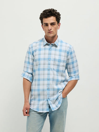 Blue Checked Semi Casual Shirt