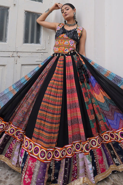 Multi Colored Georgette Kachchi Embroidered Chaniya Choli
