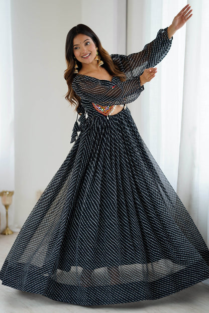 Black Georgette Leheriya Kurti with Kachchi Work