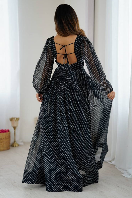 Black Georgette Leheriya Kurti with Kachchi Work