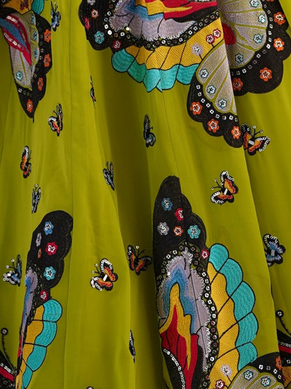 Odette Green Georgette Embroidered Semi-Stitched lehenga For Women