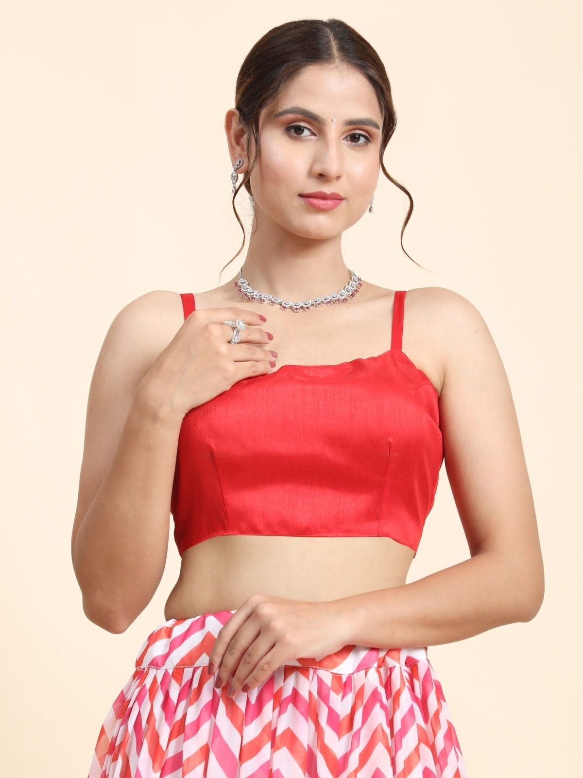 Odette Red Georgette Embellished Semi-Stitched Lehenga For Women