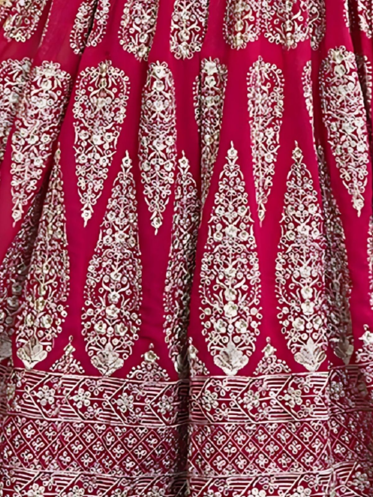 Odette Cherry Red Georgette Embroidered Semi-Stitched Lehenga For Women