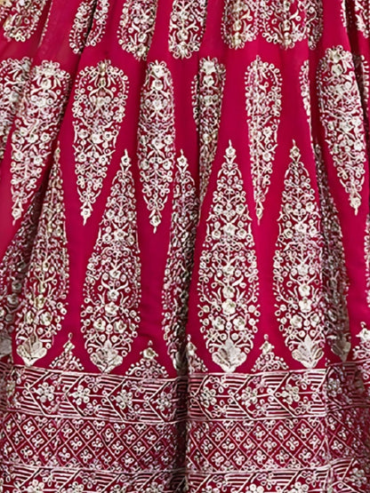 Odette Cherry Red Georgette Embroidered Semi-Stitched Lehenga For Women