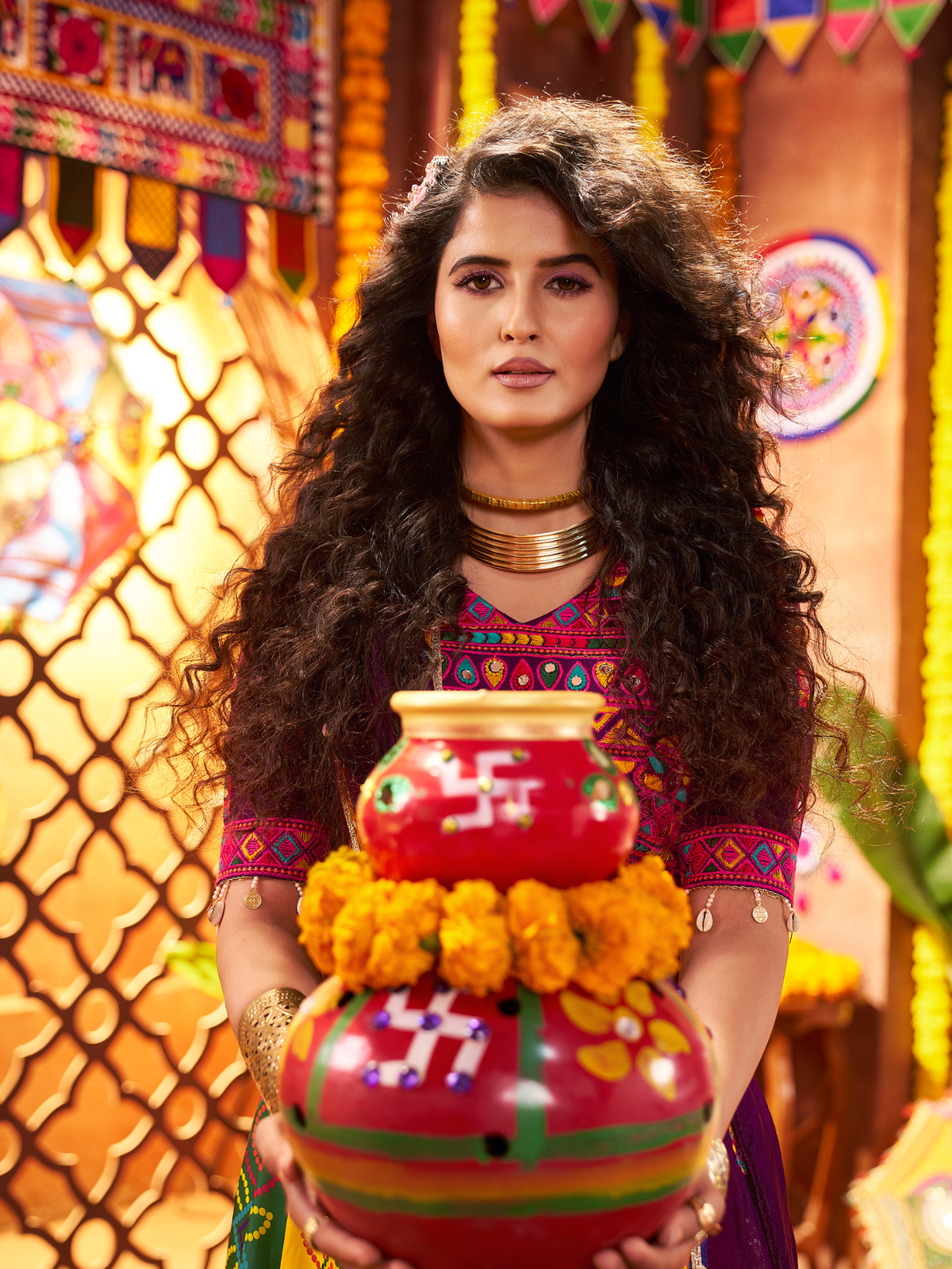 Odette Multicolor Silk Blend Printed Semi-Stitched Lehenga For Women