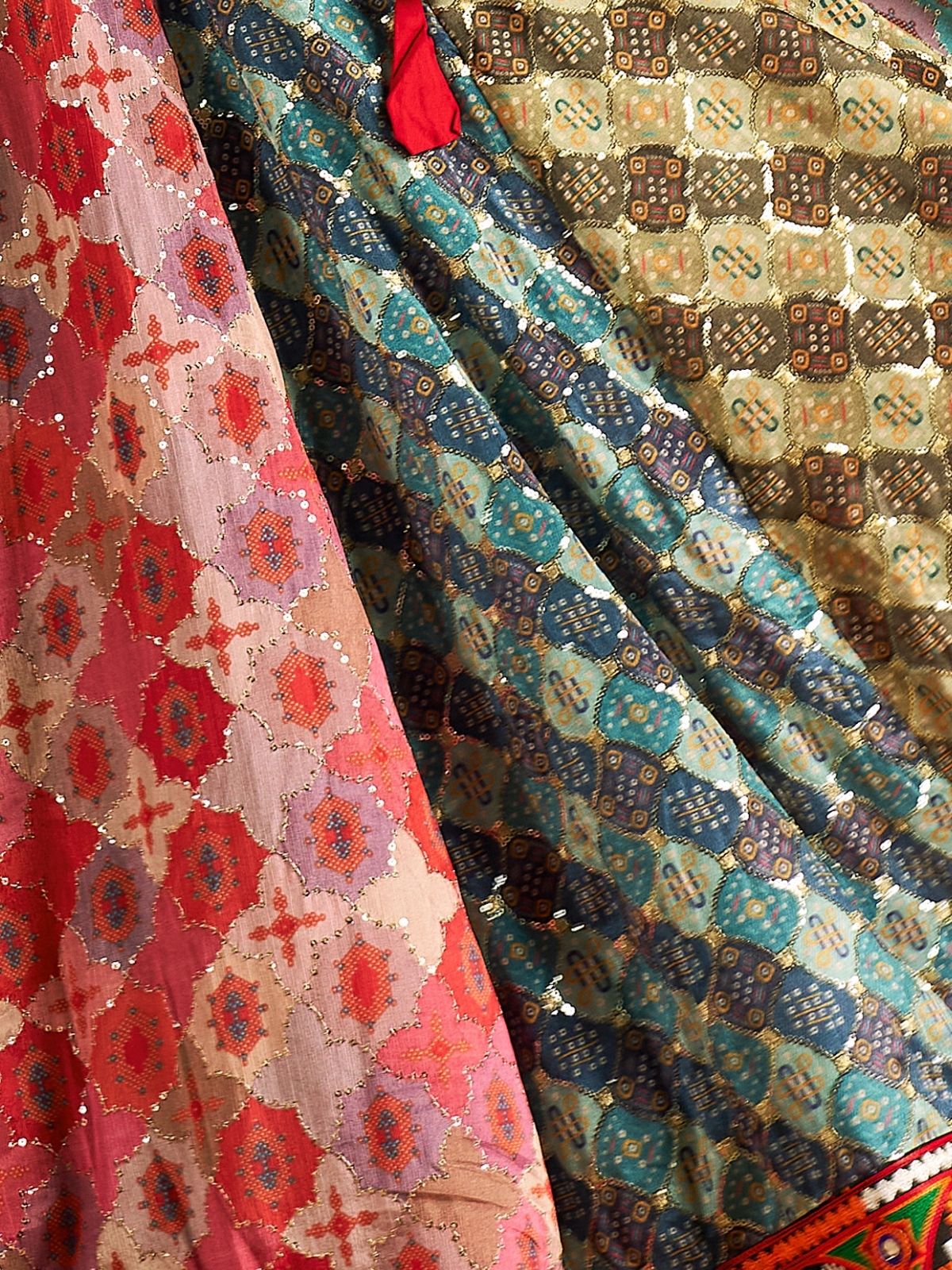 Odette Multicolor Viscose Rayon Embroidered Semi-Stitched lehenga With Stunning Tassels For Women