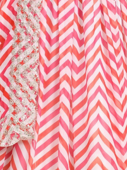 Odette Red Georgette Embellished Semi-Stitched Lehenga For Women